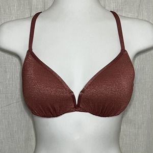 Shade & Shore Women's Shimmering Terracotta Halter Bikini Top Size 32B